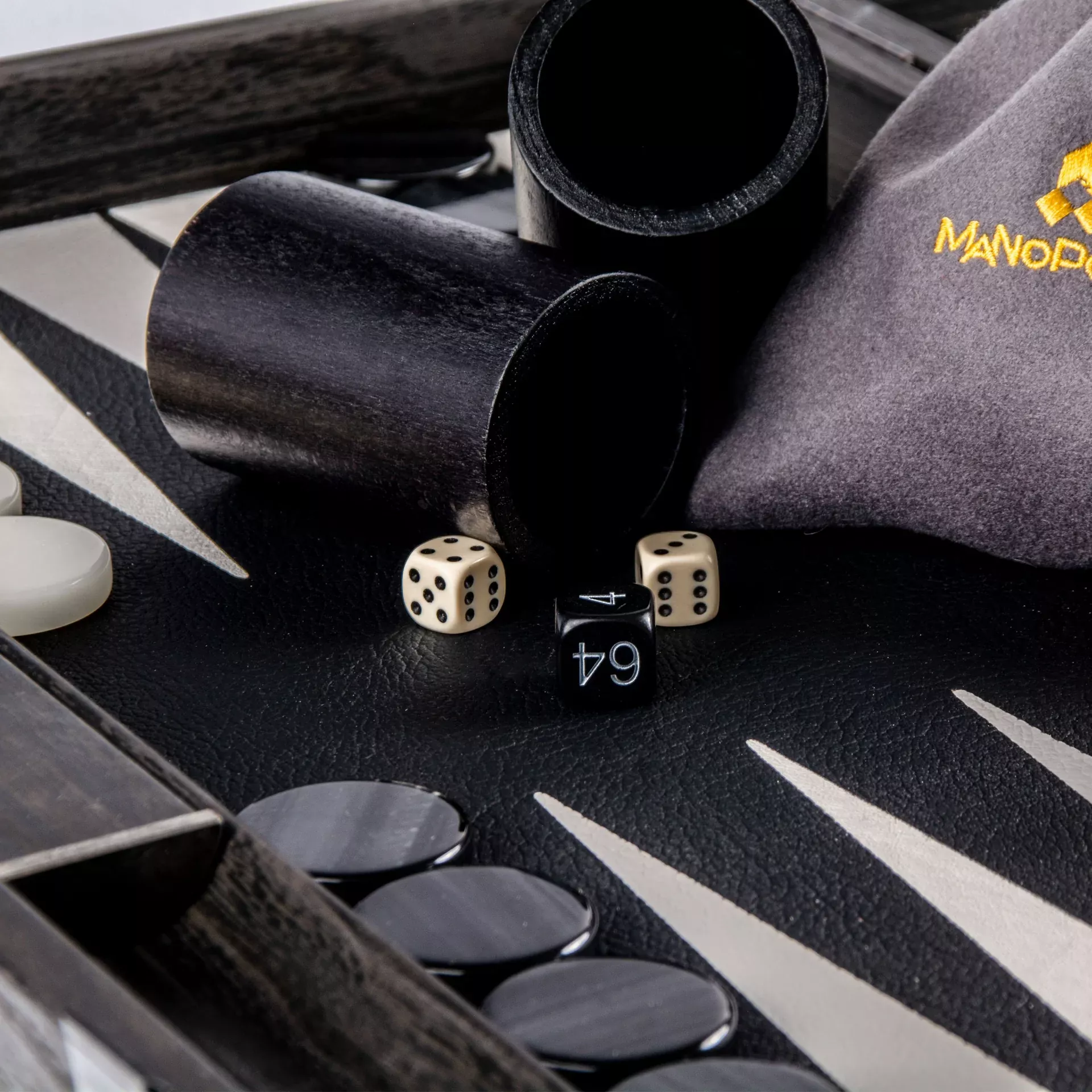 Backgammon Black Inlaid Leatherette 6 Backgammon Black Inlaid Leatherette - Afbeelding 6